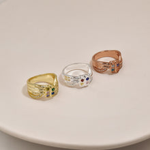 Load image into Gallery viewer, Personalized Ribbon Knot Ring with 1-8 Birthstones and Engraved Names
