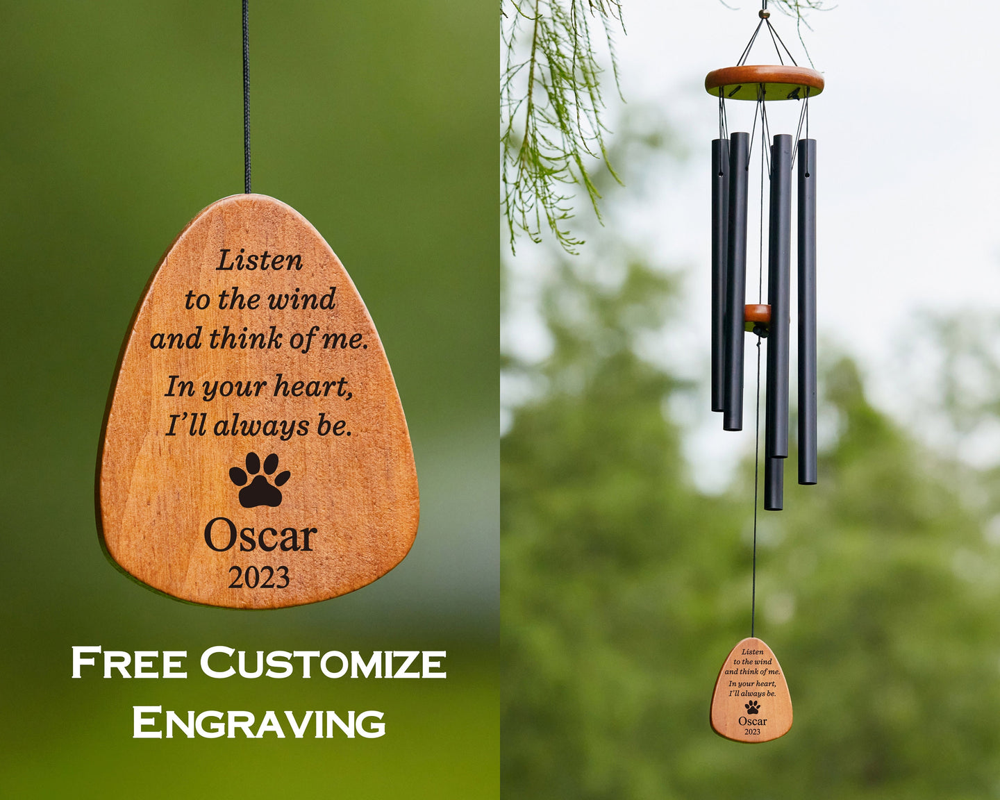 Double Side Personalized Engrave Pet Memorial Outdoor Wind Chime